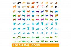 100 animal icons set, cartoon style Product Image 1