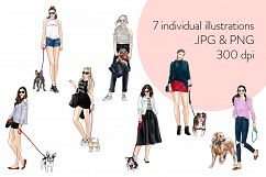 Fashion illustration clipart - Girls with Dogs 2- Light Skin Product Image 2