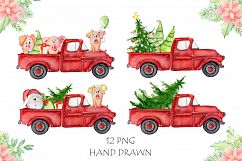 Christmas truck with xmas trees, sants and cute pigs Product Image 2