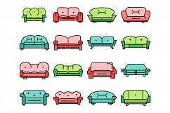 Sofa icon set line color vector Product Image 1