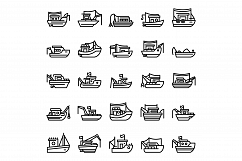 Fishing boat icons set, outline style Product Image 1