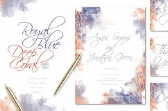 Royal Blue Deep Coral Watercolore Wedding Invitation Suite Product Image 1