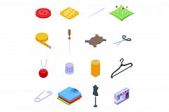 Clothing repair icons set, isometric style Product Image 1