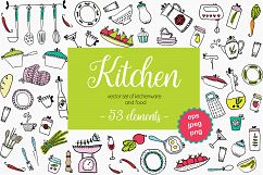 Vector set of kitchen utensils and food. Product Image 1