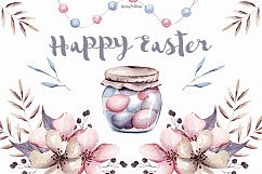 Happy Easter watercolor clipart Pastel flower illustration Product Image 1