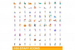 100 staff icons set, cartoon style Product Image 1