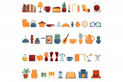 Cozy home icons set, cartoon style Product Image 1