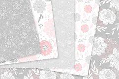 Pink and Gray Floral Vector Patterns - Light Pink Flower Seamless Digital Papers Product Image 3