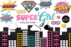 Super Girl Clipart Graphics &amp; Digital Paper Patterns Bundle Product Image 1