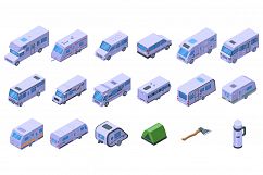 Auto camping icons set, isometric style Product Image 1