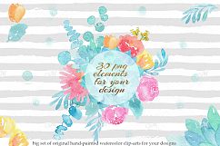 Watercolor bouquet clip-arts. PSD+PNG Product Image 1