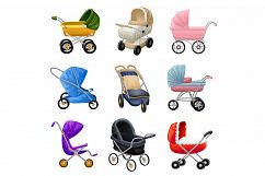 Pram icons set, cartoon style Product Image 1