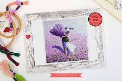 France Lavender Cross Stitch pattern PDF, Girl with flowers Product Image 4