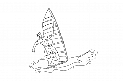 Windsurfing Man Surfer Athlete On Wavy Sea Vector Product Image 1