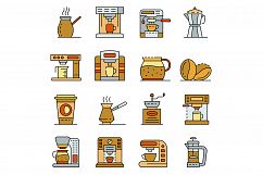 Coffee maker icons set line color vector Product Image 1