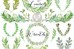 Watercolor Leaves, Laurel and Wreath clip arts Product Image 1