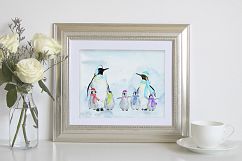 Watercolor penguin family illustration, penguin clipart Product Image 6