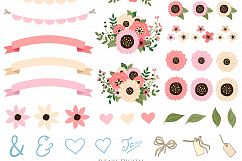 Hot Pink Mason Jar Floral Wedding Clipart Product Image 5