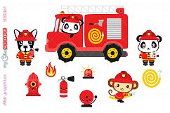 Brave firefighter animals clipart set, kawaii cliparts Product Image 1