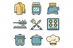 Cooker icon set line color vector Product Image 1