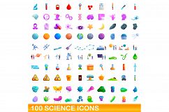 100 science icons set, cartoon style Product Image 1