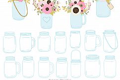 Pink and Gold Mason Jar Floral Wedding Clipart Product Image 4