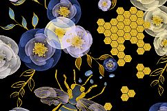 Watercolor clipart with gold. Bee, flowers, rain drops. Product Image 2