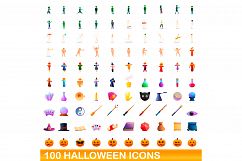 100 halloween icons set, cartoon style Product Image 1