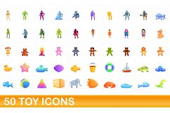 50 toy icons set, cartoon style Product Image 1