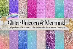 16 Magical Fairy Tale Unicorn Mermaid Glitter Digital Papers Product Image 1