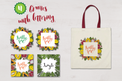 Vector tropical set of fruits and leaves Product Image 3