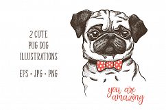 hand drawn funny fashionable pug Product Image 1