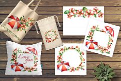 Red and white petunias and umbrellas Product Image 6