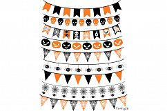 Halloween bunting clipart, Orange black flags clip art set Product Image 2