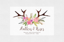 Antlers &amp; Roses Watercolor Clipart Product Image 2