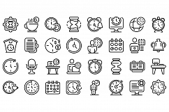 Flexible working hours icons set, outline style Product Image 1