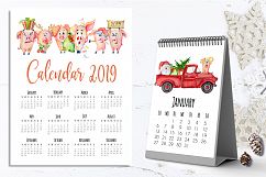 Calendar template  for 2019 Year with cute cartoons pigs Product Image 6