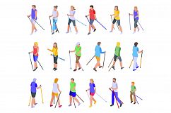 Nordic walking icons set, isometric style Product Image 1