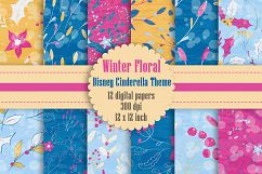 12 Winter Floral Digital Papers in Pink, Blue, Yellow Theme Product Image 1