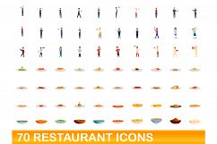 70 restaurant icons set, cartoon style Product Image 1
