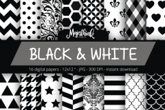 Black &amp; White Digital Paper - with polkadot, stripe, chevron, quatrefoil, floral, damask, hexagon, triangle red pattern for Scrapbooking Product Image 1