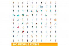 100 people icons set, cartoon style Product Image 1