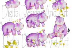 Cute baby and mama hippo clipart Product Image 2