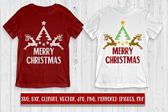 Merry Christmas with tree and reindeers SVG, DXF, Clipart Product Image 2