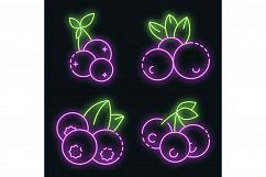 Bilberry icon set vector neon Product Image 1