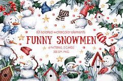 Funny Snowmen - Watercolor Clip Art Set Product Image 1