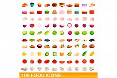 100 food icons set, cartoon style Product Image 1