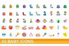 50 baby icons set, cartoon style Product Image 1