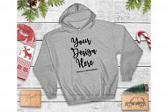 Christmas Gray Hoodie Mockup, Winter Holiday Flat Lay Product Image 1