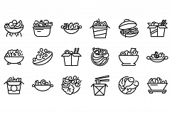 Wok menu icons set, outline style Product Image 1